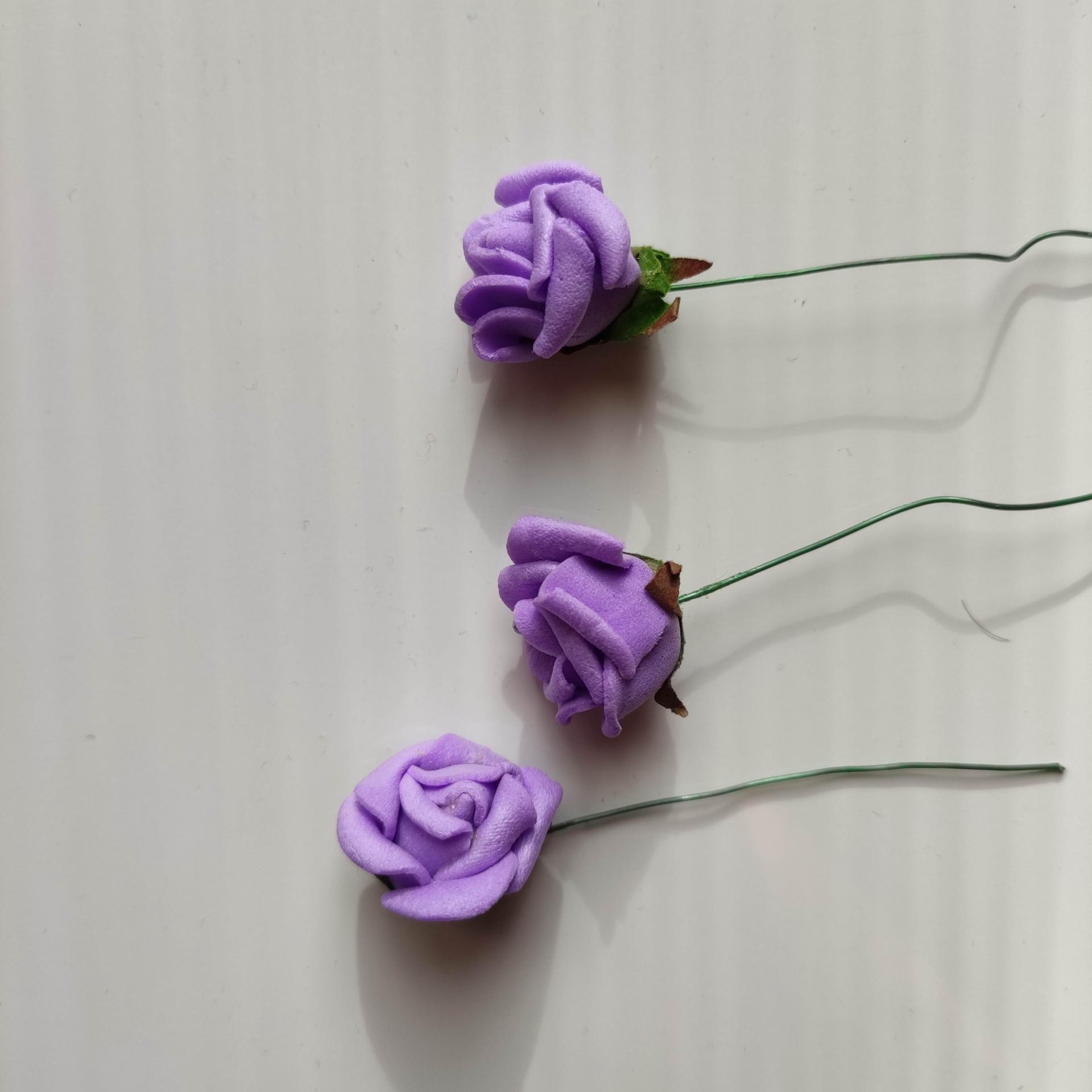 lot de 3 fleurs rose en mousse mauve sur tige 2 à 2.5cm