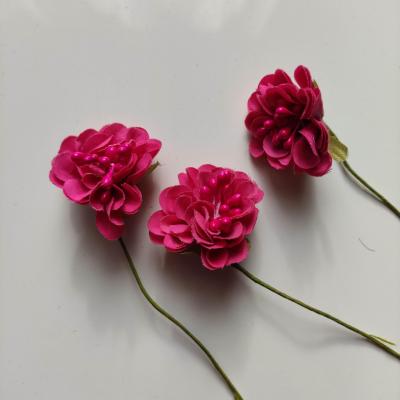 lot de 3 fleurs artificielles en tissu et pistils rose fuchsia