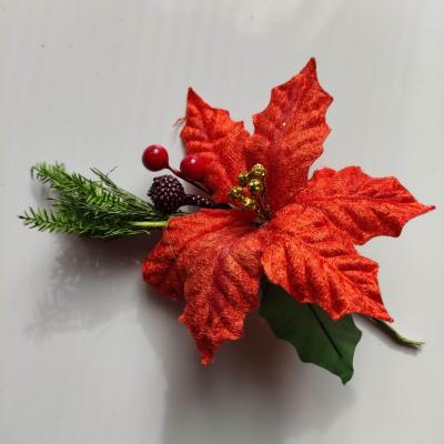 tige florale pour composition florale de noel ou boutonniere tons rouge orangé et vert