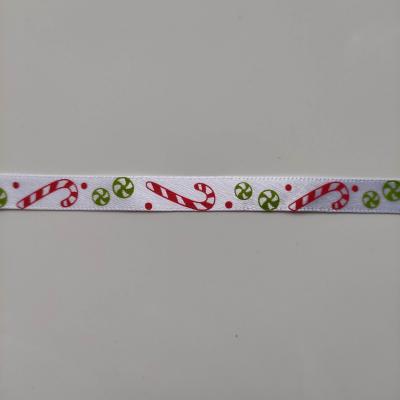 1 mètre de ruban satin blanc impression motif de noel 10mm