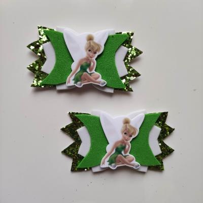 CLOC004 Lot de 2 barrettes crocodile noeuds vert et blanc fée clochette