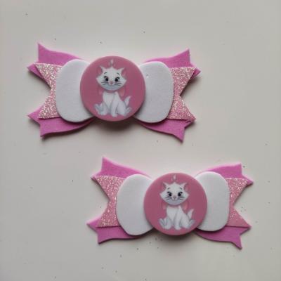 MAR012 Lot de 2 barrettes crocodile noeuds rose et blanc  marie aristochat