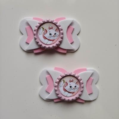 MAR007 Lot de 2 barrettes crocodile noeuds blanc et rose  marie aristochat