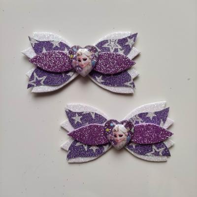 RDN007 lot de 2 barrettes crocodile noeuds mauve et blanc elsa reine des neiges