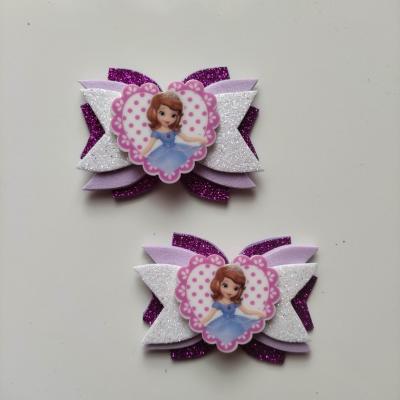 SOF001 lot de 2 barrettes crocodile noeuds   blanc, mauve et violet princesse sofia