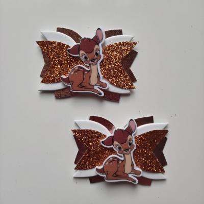 BAMB003 Lot de 2 barrettes crocodile noeuds orange et blanc faon bambi