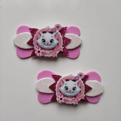 MAR003 Lot de 2 barrettes crocodile noeuds rose et blanc  marie aristochat