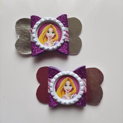 RAIP003 Lot de 2 barrettes crocodile noeuds  violet et argent  princesse raiponce