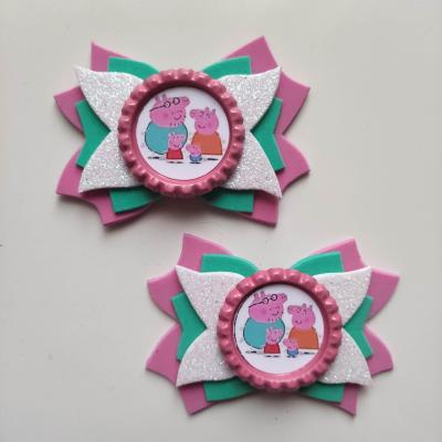 PEP005 lot de 2 barrettes crocodile noeuds vert rose et blanc cochon peppa pig