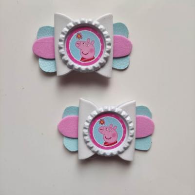 PEP004 lot de 2 barrettes crocodile noeuds bleu rose et blanc cochon peppa pig