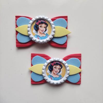 BLN001 Lot de 2 barrettes crocodile noeuds  rouge, bleu et jaune princesse blanche neige