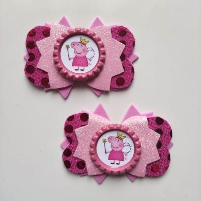 PEP002 lot de 2 barrettes crocodile noeuds rose cochon peppa pig