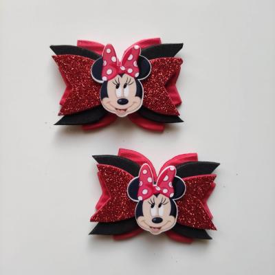 MINN010 Lot de 2 barrettes crocodile noeuds noir et rouge  minnie