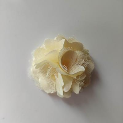 Rosette  fleur  satin et tulle  50mm ivoire foncé