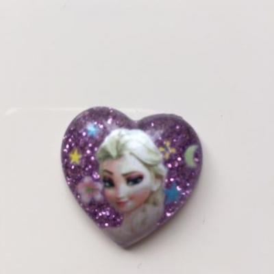 cabochon en résine  coeur elsa reine des neiges  25mm mauve pailleté