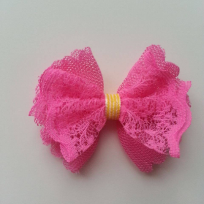 Noeud en tulle et dentelle  50mm rose fuchsia