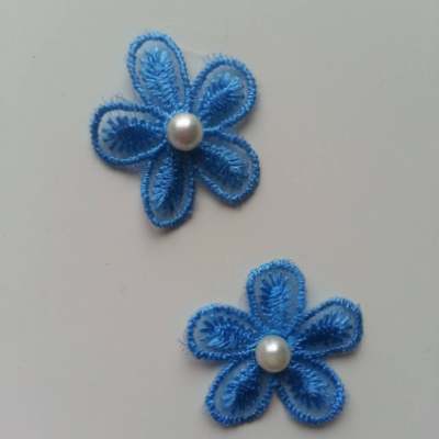 Lot de 2 fleurs en dentelle  30mm bleu