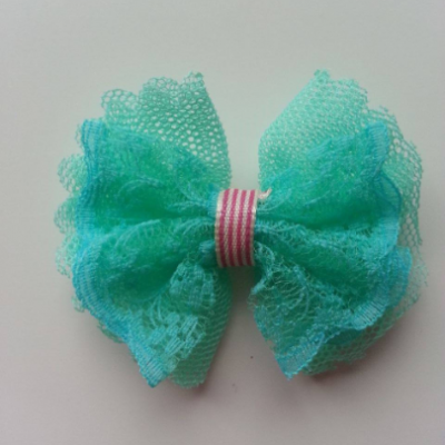 Noeud en tulle et dentelle  50mm vert