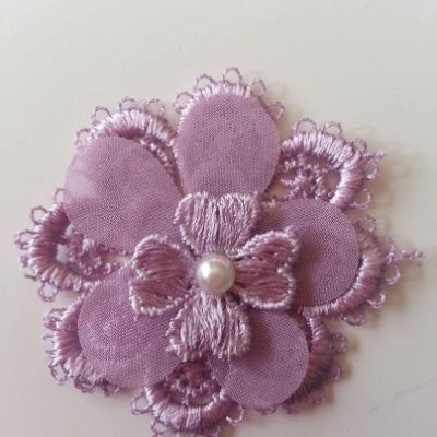 triple fleur en dentelle  50mm mauve