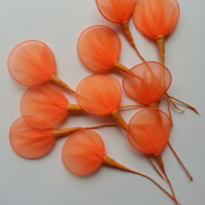 Lot de 10 raquettes en collant sur tige pour dragées ou fleurs en nylon orange
