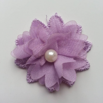 Fleur en dentelle et fleur en mousseline 45 mm mauve