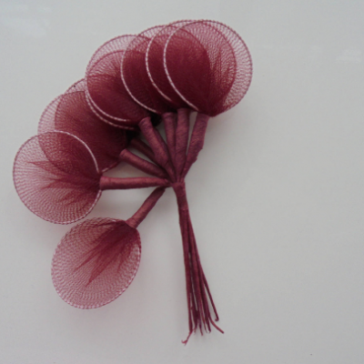 Lot de 10 raquettes en collant sur tige pour dragées ou fleurs en nylon bordeaux