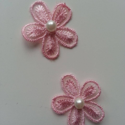 Lot de 2 fleurs en dentelle  30mm peche