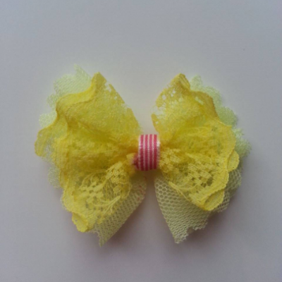 Noeud en tulle et dentelle  50mm jaune