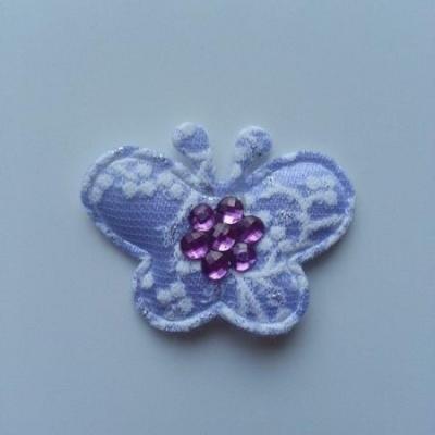 Applique  papillon strass  40*35mm mauve